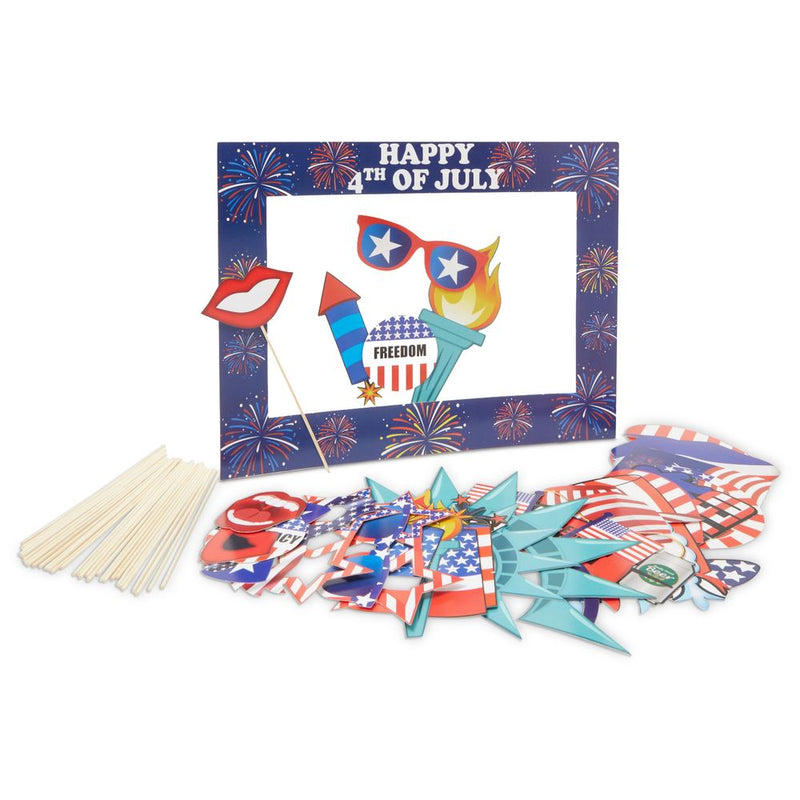 Patriotic Photo Booth Prop Kit for Memorial Day and 4th of July (33 Pieces)