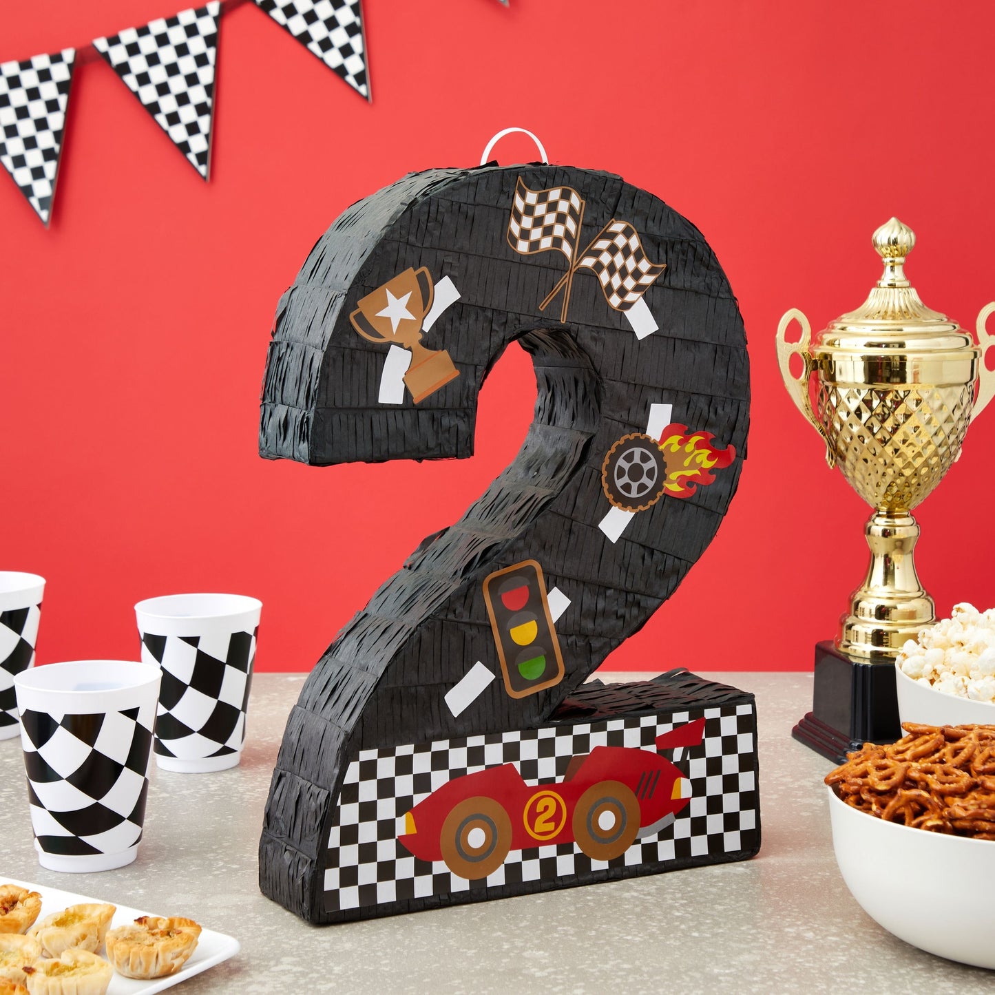 Number 2 Race Car Pinata for Two Fast Birthday Decorations, Party Supplies (Small, 16.5 x 11.85 x 3 In)