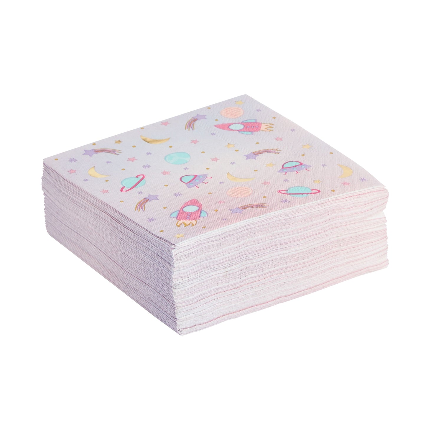 50 Pack Galaxy Space Napkins for Girls Outer Space Birthday Party Supplies (Pink, 5 In)