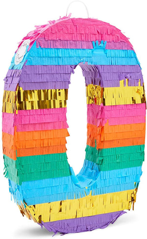 Rainbow Pinata for Baby's Birthday Party, Number 0 (11.4 x 16.5 x 3 In)