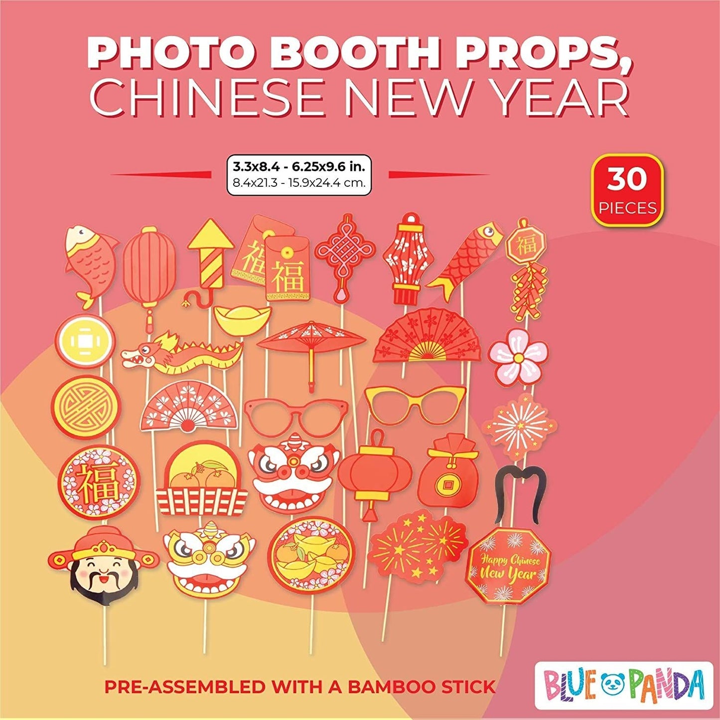 Chinese New Year Photo Booth Props, Fun Party Supplies (30 Pieces)