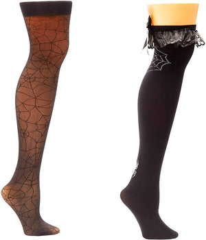 Women's Thigh-High Stockings, Spiderweb Tights Sheer Pantyhose (One Size, 2 Pairs)