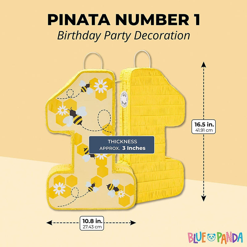 Number 1 Pinata for First Bee Day Party Decorations, Honeycomb Designs (Small, Yellow, 10.8 x16.5 x 3 In)