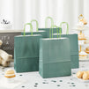 25-Pack Dark Green Gift Bags with Handles, 8x4x10-Inch Paper Goodie Bags for Party Favors and Treats, Birthday Party Supplies