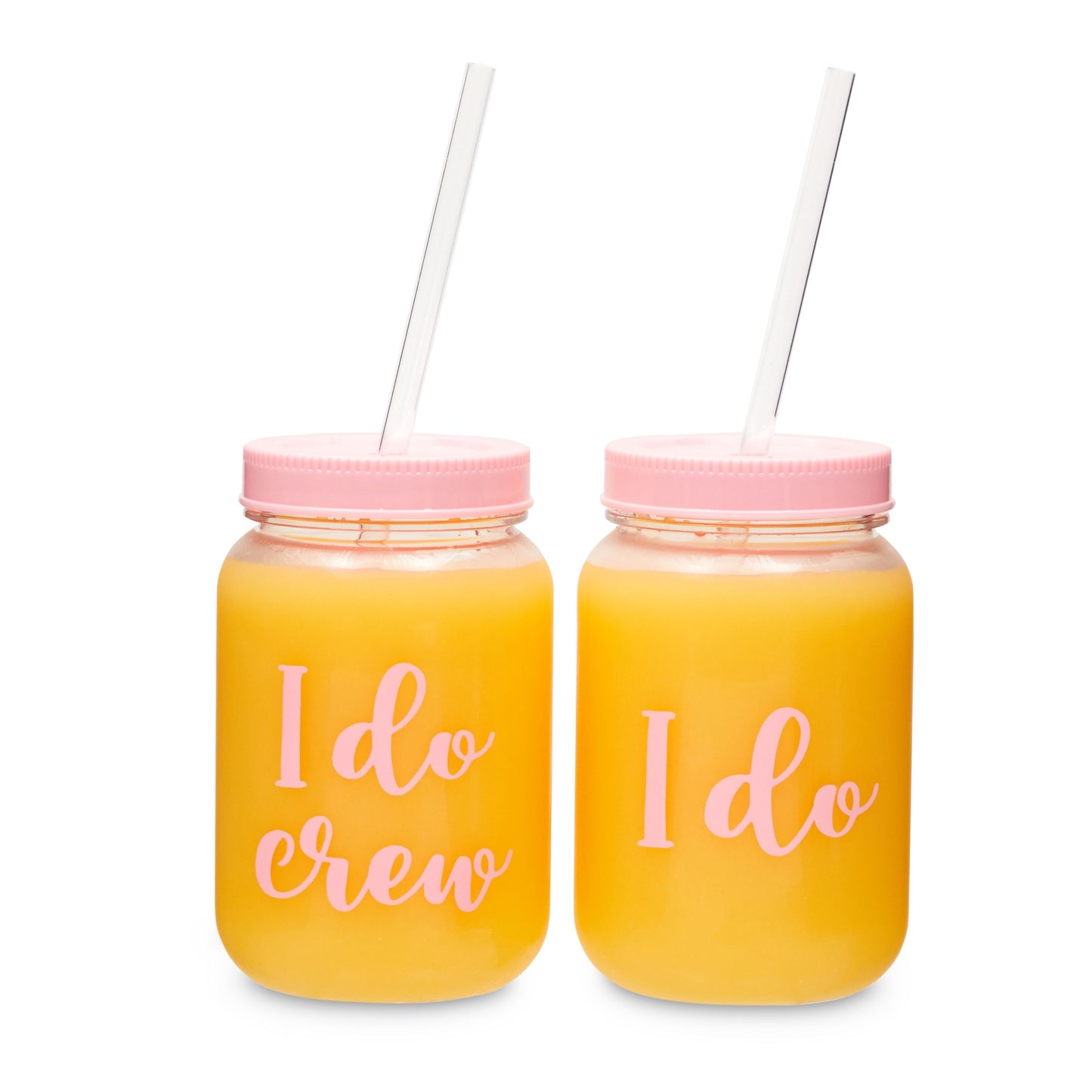 12 Pack "I Do Crew" Bachelorette Party Cups with Lids, Pink Bridal Shower Mason Jar Gifts (18 oz)