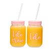 12 Pack "I Do Crew" Bachelorette Party Cups with Lids, Pink Bridal Shower Mason Jar Gifts (18 oz)