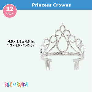 Princess Tiara Crowns for Girls and Birthday Party Dress-Up (Silver, 12 Pack)
