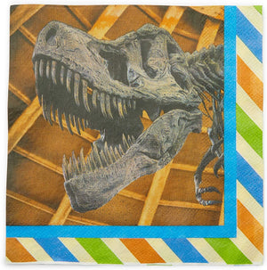 T-Rex Napkins for Kids Dinosaur Birthday Party, Stripes (6.5 x 6.5 In, 150 Pack)