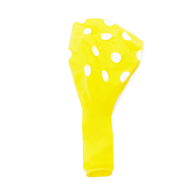 50-Pack 12-Inch Yellow Latex Polka Dot Balloons for Birthday Party Decorations Supplies with 1 Gold 2.5x2.5x5-Inch Balloon Weight and 1 Roll of 10mm Wide White String