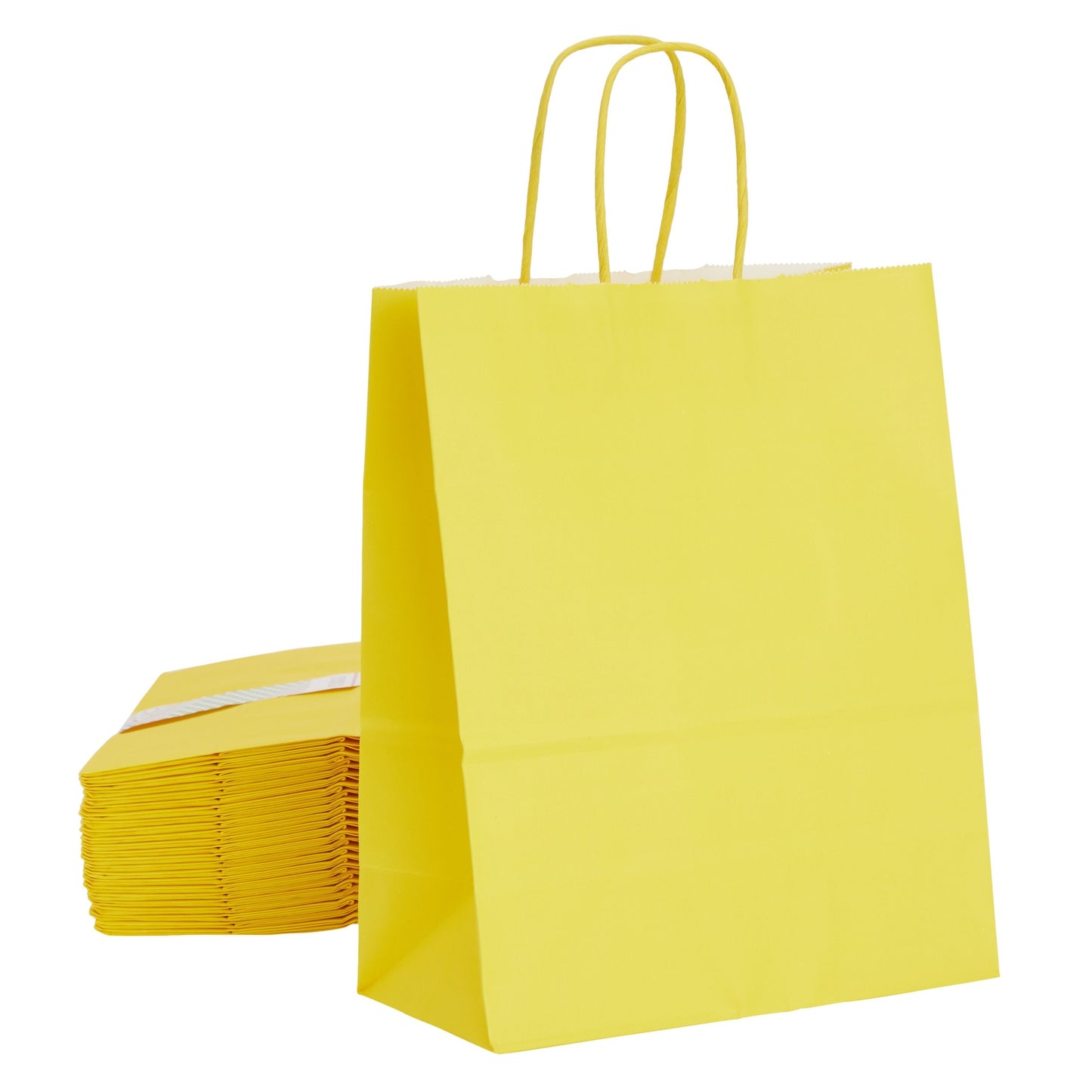 25-Pack Yellow Gift Bags with Handles, 8x4x10-Inch Paper Goodie Bags for Party Favors and Treats, Birthday Party Supplies