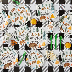80 Pack Camping Party Plates for One Happy Camper Birthday Decorations, 1st Birthday Party Supplies, Disposable Dinnerware Plates for Forest Themed Baby Shower (9 in)