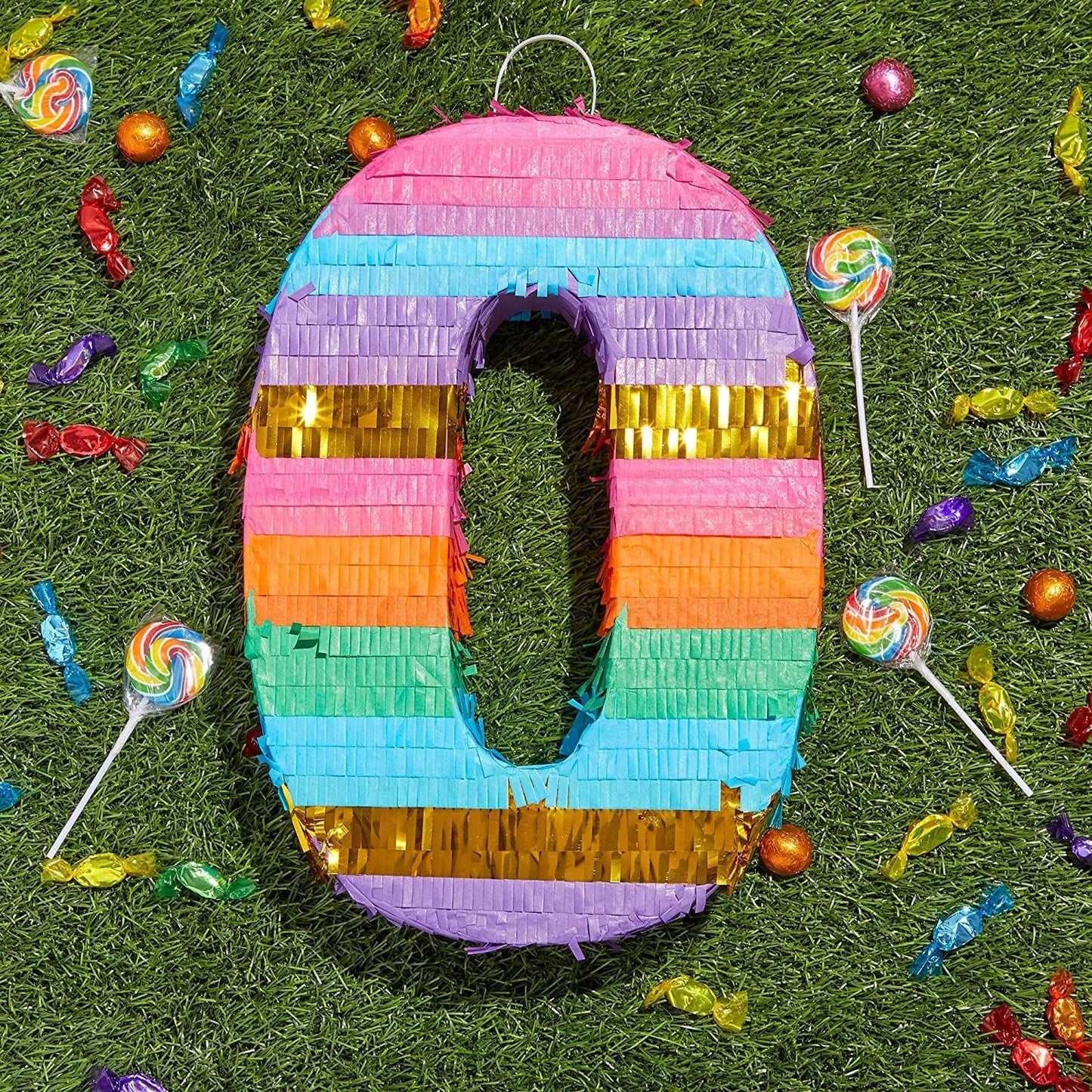 Rainbow Pinata for Baby's Birthday Party, Number 0 (11.4 x 16.5 x 3 In)