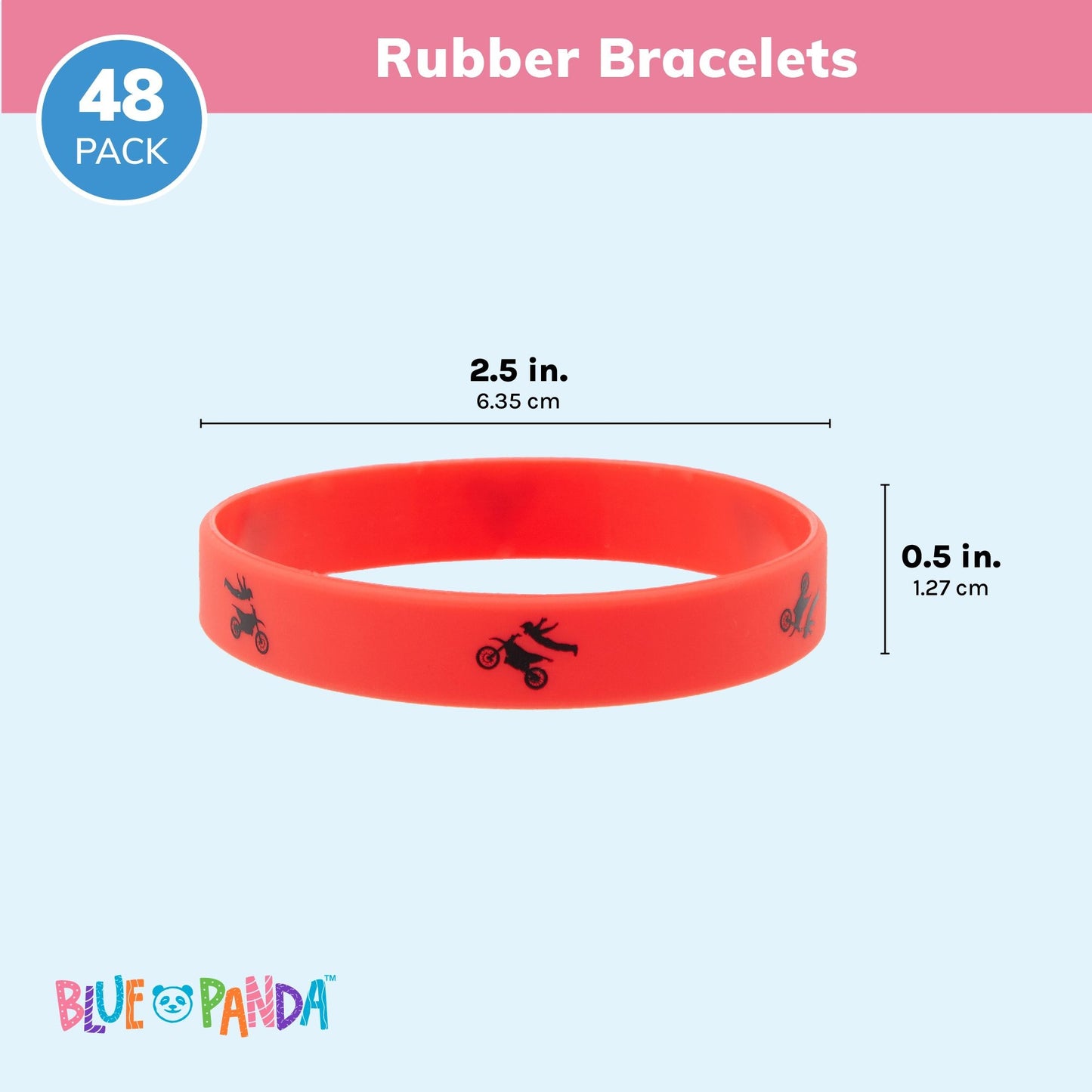 48 Pack Dirt Bike Rubber Bracelets for Kids Birthday Party Favors Supplies, Motorcycle Silicone Wristbands, 3 Colors