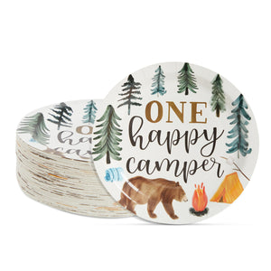 80 Pack Camping Party Plates for One Happy Camper Birthday Decorations, 1st Birthday Party Supplies, Disposable Dinnerware Plates for Forest Themed Baby Shower (9 in)