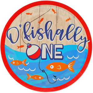 80-Pack O’fishally One Paper Plates for 1st Birthday Party (9 in)