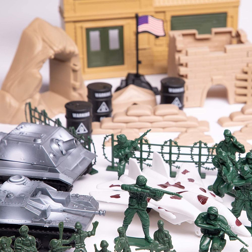 Military Figures Set for Kids, Toy Tanks, Planes, Flags, Accessories (300 Pieces)